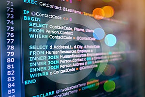 SQL (Structured Query Language) code on computer monitor