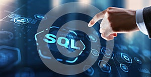 SQL Structured Query Language. Technology concept. Icon virtual screen