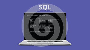 Sql syntax programming illustration with laptop and code program