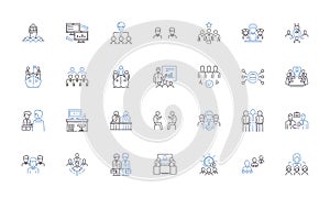 Squad line icons collection. Team, Comrades, Soldiers, Crew, Posse, Group, Gang vector and linear illustration. Unit