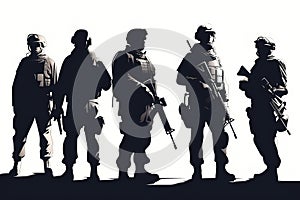 Squad soldier silhouette. simple military man, concept of Unity, created with Generative AI technology