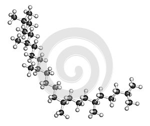 Squalane molecule. Saturated compound, derived from squalene. Used in cosmetics as emollient and moisturizer. Atoms are photo