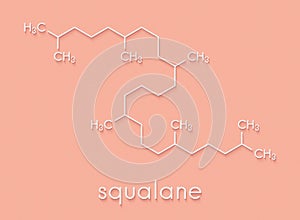 Squalane molecule. Saturated compound, derived from squalene. Used in cosmetics as emollient and moisturizer. Skeletal formula.