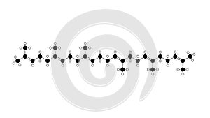 squalene molecule, structural chemical formula, ball-and-stick model, isolated image triterpene