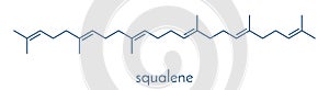 Squalene natural hydrocarbon molecule. Found in shark liver oil and number of plant sources. Skeletal formula.