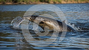 Squalius Cephalus Swiftly Chasing Prey in a Tranquil River photo