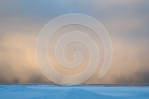 Squall snow clouds at dawn over Lake Huron landscape photo