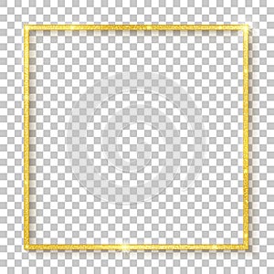 Square 3D gold rectangle border. Frame boarder. Golden vintage border. Realistic rectangle boarder with shiny glowing effect isola