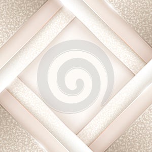 Square abstract shiny geometric paper cut background in light soft colors with golden lines, glitter and copy space