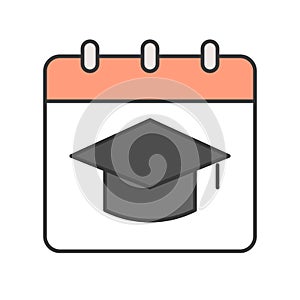 square academic cap on calendar, education concept editable stroke outline icon