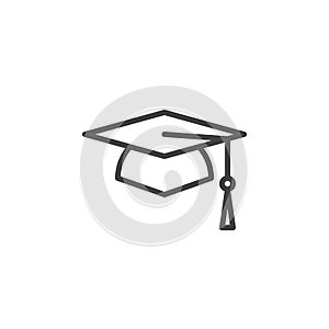 Square academic cap, graduation hat line icon, outline vector sign, linear style pictogram isolated on white.