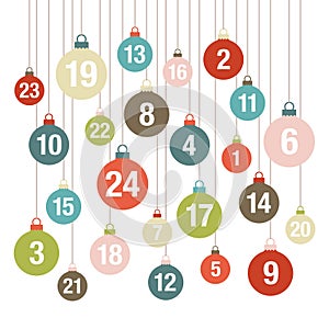 Square Advent Calendar Hanging Christmas Balls Retro Colors