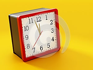 Square alarm clock at nearly twelve o`clock. 3D illustration