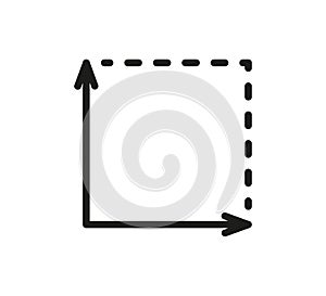 Square area icon. Coordinate axes sign. Coordinate system Flat math graph icon. Measuring land area. Place dimension