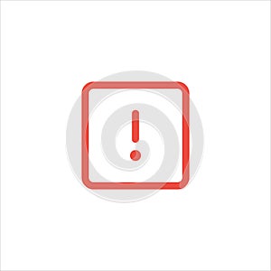 Square Attention red sign with exclamation mark symbol. danger alert caution icon. Error message symbol. Stock vector