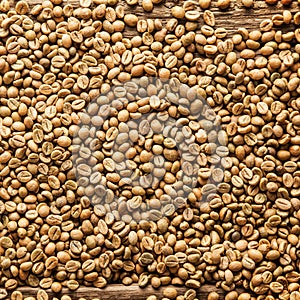 Square background of raw coffee beans