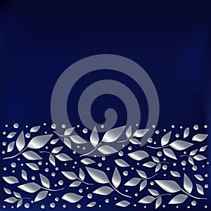 Square background stylized as blue velvet with decorative stripe of silver leaves and dots below