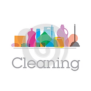 Square banner with items for cleaning