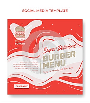 Square banner template with red and white waving hand drawn background