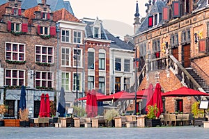 Square with bars and restaurants in the ancient Dutch city center of Nijmegen