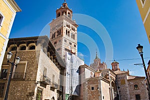 Square and beautiful Cathedral of Teruel, neomudejar style photo