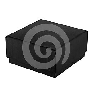 Square black closed cardboard box with a lid - side view. For design, branding, presentation or advertising