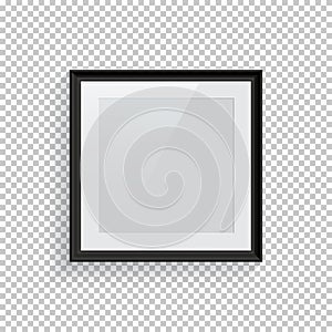 Square black picture or photo frame isolated on transparent background. Vector design element.