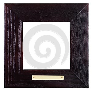 Square black wooden picture frame with brass plate