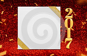 Square blank poster with ribbon and gold 2017 year 3d rendering