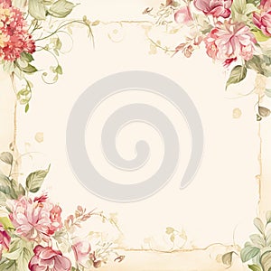 Square blank vintage floral paper background for printable digital paper, art stationery and greeting card illustration