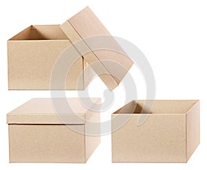 Square brown solid cardboard box isolated