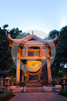 Square building hold a big drum at The Temple of Literature or Van Mieu in Hanoi. Constructed in 1070 to honor Confucius and nowad