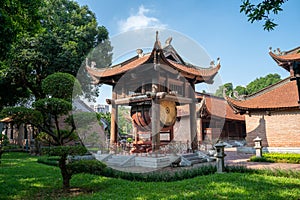 Square building hold a big sacred drum at The Temple of Literature Van Mieu, the first national university in Hanoi