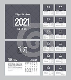 Square Calendar 2021 Vector Design Week Starts on Sunday