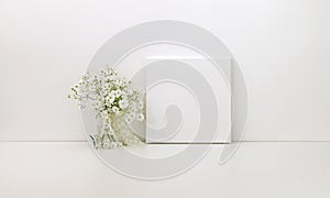 Square canvas mockup, white flowers