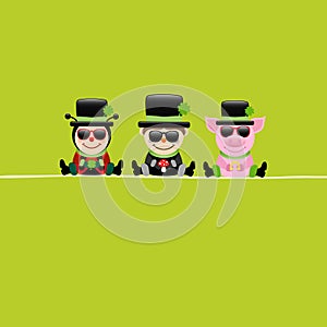Square Card Ladybug Chimney Sweep And Pig Sunglasses Cylinder Green