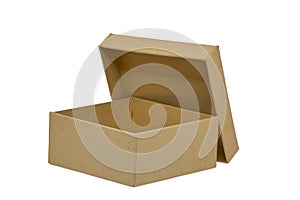 Square cardboard box with a lid on a white background