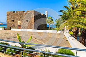 Square with castle building in Puerto de la Cruz town, Tenerife, Canary Islands, Spain