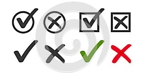 Square checkbox check mark pictogram handdrawn drawn set vector or checkmark confirm survey vote list element doodle black and