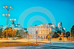 Square of Cibeles Plaza  Cibeles and view on House of America photo