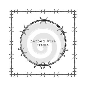 Square and Circle Barbed Wire Frames, Vector Illustration