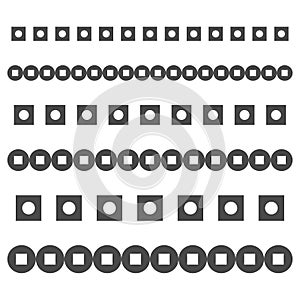 Square circle pattern. Geometric shape row. Abstract optical texture. Vector simple background.