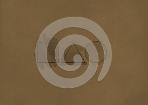 Square, circle, and triangle shapes on brown background as invitation card. Squid Game attributes
