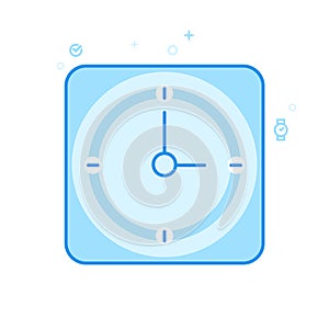 Square Clock Flat Vector Icon, Symbol, Pictogram, Sign. Light Blue Monochrome Design. Editable Stroke