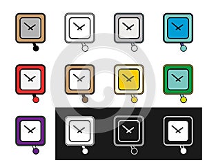 Square Clocks with pendulum icon / logo multicolor set