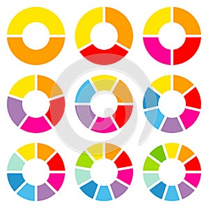 Square Set Of Nine Round Different Pie Charts Rainbow Color