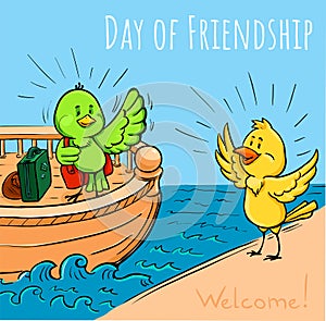 Square color greeting illustration Day of Friendship Wel