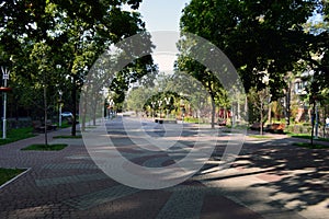 Square with colored tiles and benches