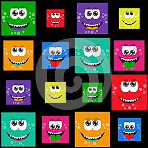 Square colorful smiles - vector set or pattern