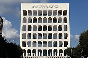 Square Colosseum in the EUR District in Rome, Lazio, Italy.